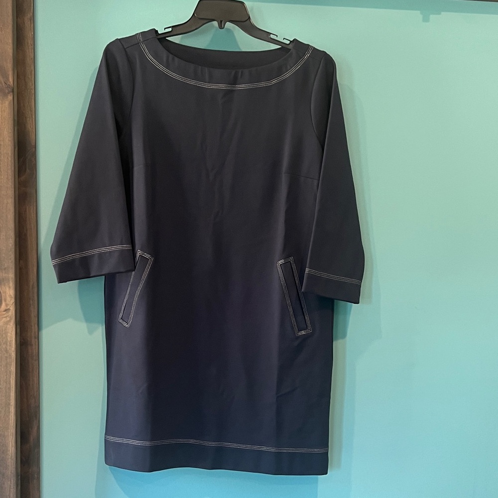 Betabrand Navy Shift Dress with Contrast Stitching